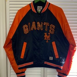 VTG 1990’s New York Giants Satin Bomber Black & Orange Snap Closure Jacket XL